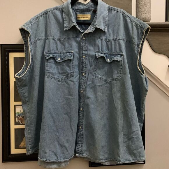 Bit & Bridle Womens Denim Sleeveless Pearl Button Snap Western Shirt sz 4X - Picture 1 of 5